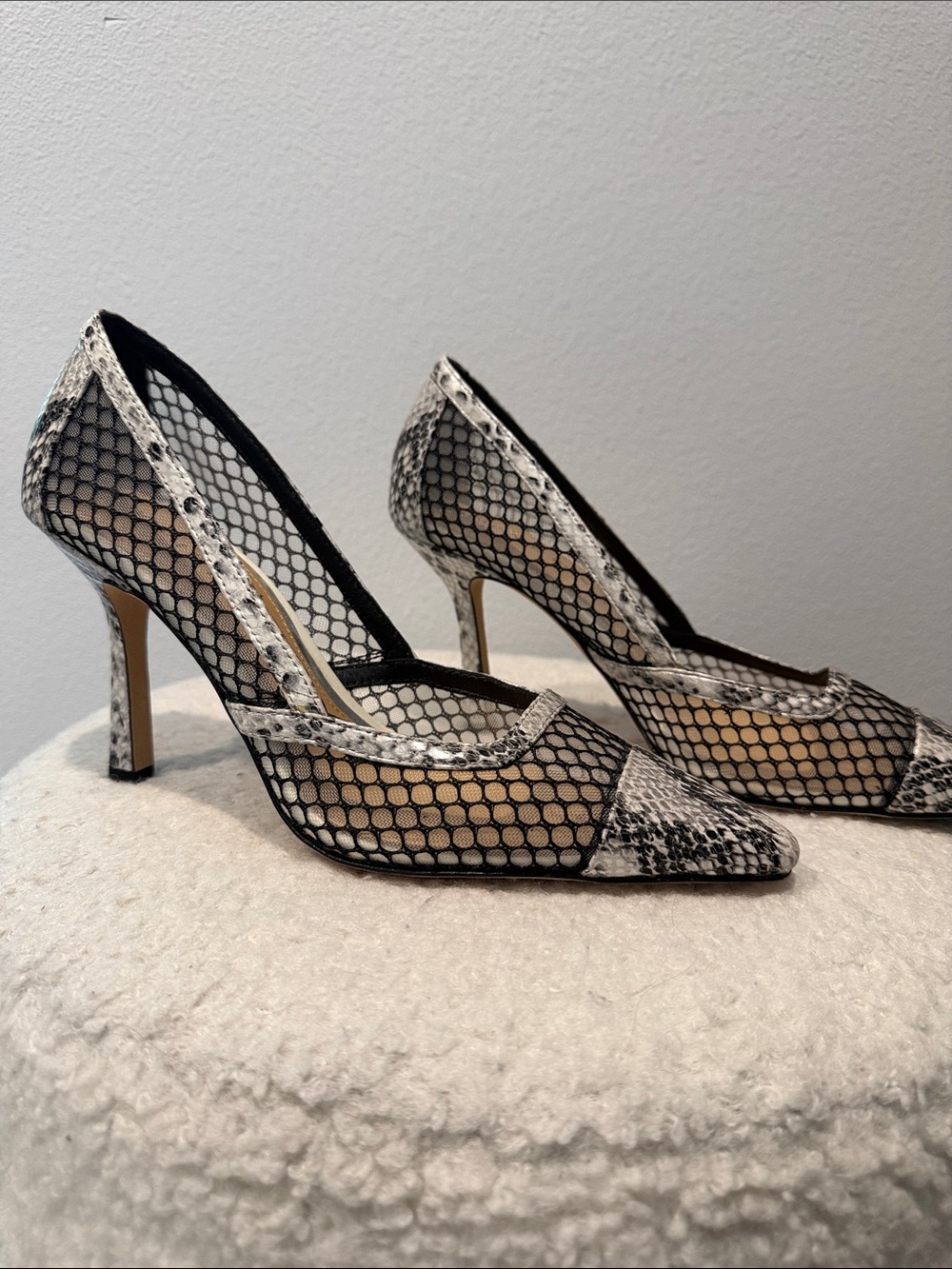 Donald J. Pliner Black and White Snake-Print Pointed Toe Heels - Picture 2 of 5